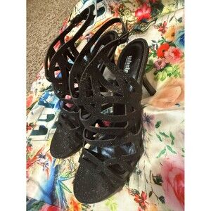 Black Glitter Strappy Slingback Heels -(unlisted by Kenneth Cole) (10)